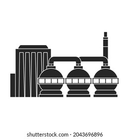 Fabrikgebäude, Vektorsymbol.Schwarz, Vektorsymbol einzeln auf weißem Hintergrund, Fabrikgebäude.