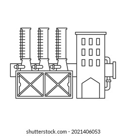Icono de vector de construcción de fábrica.Icono de vector de contorno aislado en la construcción de fábrica de fondo blanco.