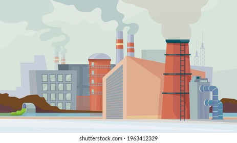 Factory Building View Banner Flat Cartoon Stock Vector (Royalty Free ...