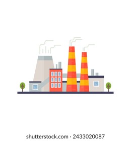 Factory buildings of chemical industry with cooling tower and chimney vector illustration