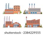 factory buildings vector illustration collection. Flat design front view concept for city illustration