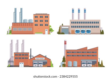 colección de ilustraciones vectoriales de edificios industriales. Concepto de vista frontal de diseño plano para la ilustración de la ciudad