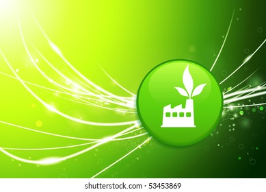 Factory Button on Green Abstract Light Background Original Illustration