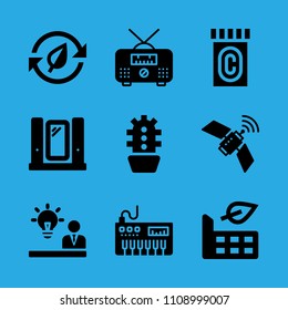 factory, cactus, idea, radio, piano, mirror, medicine, satellite and recycling vector icon. Simple icons set