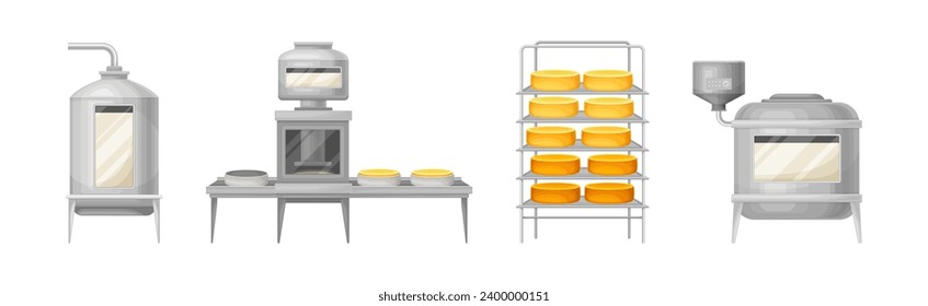 Factory Cheese Production Line Technology Service Process Vector Set