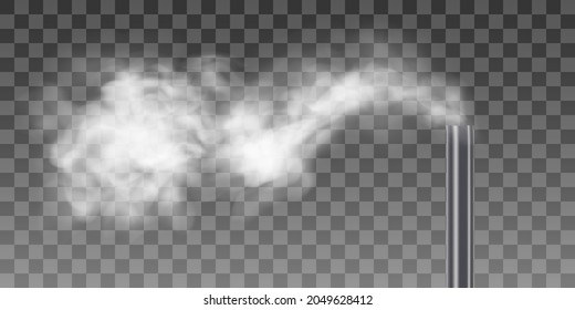 Factory chimney with a cloud of white smoke. Industrial factory pipe. Air pollution concept. Realistic vector illustration isolated on transparent background.