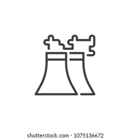 Factory Chimney with Smog outline icon. linear style sign for mobile concept and web design. Smoke from industrial chimney simple line vector icon. Symbol, logo illustration. Pixel perfect vector