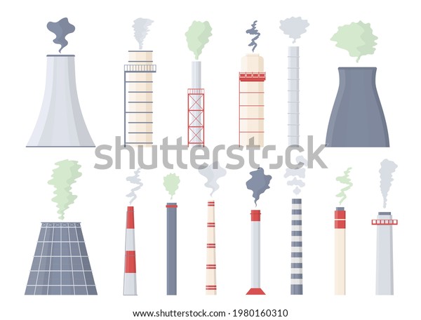 Factory Chimney Smoke Colored Industrial Pipes Stock Vector (Royalty ...