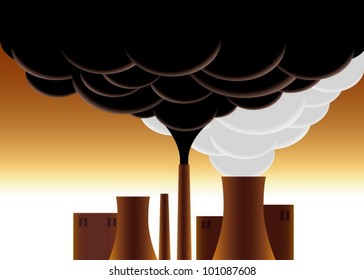 La contaminación de la atmósfera por humo de la chimenea de la fábrica