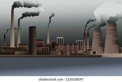 Factory chimneys emitting pollutants into the air