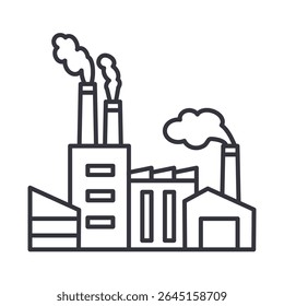 fábrica com ícone de chaminés, ideal para tópicos ambientais, relatórios da indústria, infográficos de fabricação ou conteúdo relacionado à energia - ilustração vetorial