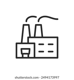 Factory with chimneys, linear style icon. Mine. Factory with chimneys, industrial production and emissions. Editable stroke width.