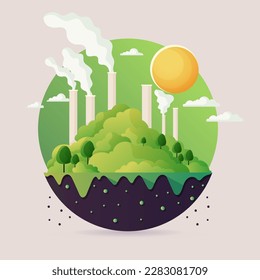 Factory Chimneys And Sun Nature Background.