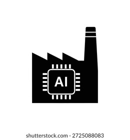 Fábrica con el icono del microprocesador del circuito que representa la automatización del Industrial de la IA