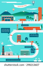 Factory cityscape info graphics charts, symbols, graphic elements, map, vector flat illustration