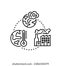 Factory co2 emissions line icon. warming, renewable, sustainable, planet, lined, pollution, stroke, friendly, gas, atmosphere, environmental, global, smoke, chemistry