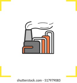 Factory color icon. Industrial complex. Manufacturing plant. Isolated vector illustration