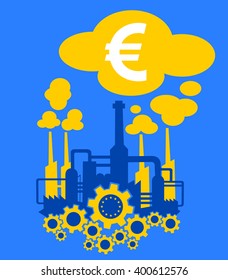 Factory in the colors of flag of European Union as metaphor of European industry and its financial profit 