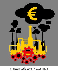 Factory in the colors of flag of Germany as metaphor of German industry and its financial profit or crisis expressed as income of euro 