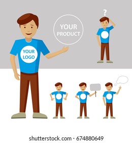 Factory, company  mascot, web guide man vector modern character in positions, prepared for own logo