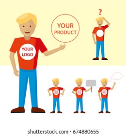 Factory, company  mascot, web guide man vector modern character in positions, prepared for own logo