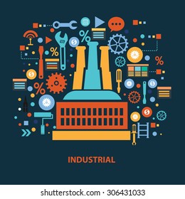 Factory concept design on dark background,clean vector