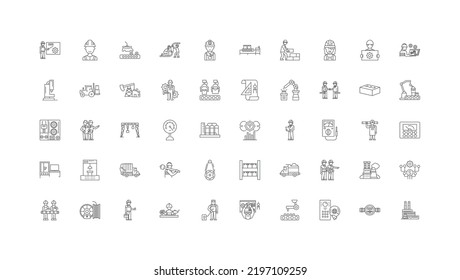 Factory concept illustration, linear icons, line signs set, vector collection