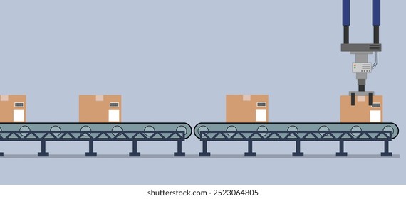 The Factory Conveyor Automation, Conveyor line,  Automatic Production Line, Boxes Vector