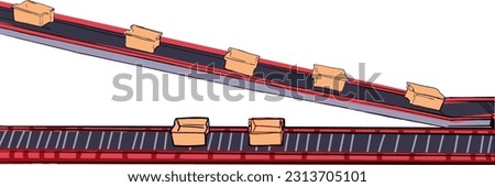 factory conveyor belt with cartoon boxes in cartoon style isolated on white