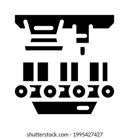factory conveyor production glyph icon vector. factory conveyor production sign. isolated contour symbol black illustration