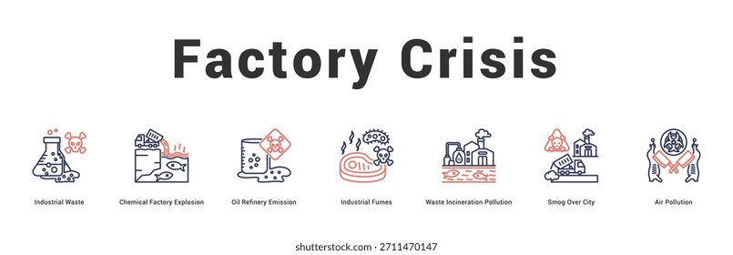 Factory Crisis Modern and clean web banner illustration featuring thematic icons for visual communication