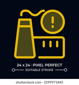 Factory danger warning dark color ui icon. Attracting attention to carbon emission problem. Industry problems. Vector colorful symbol isolated on black. User interface element, pixel perfect