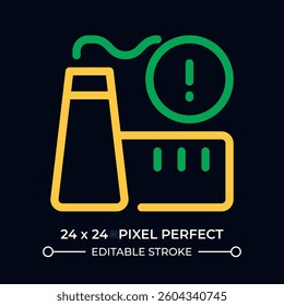 Factory danger warning dark color line ui icon. Attracting attention to carbon emission problem. Industry problems. Vector duotone outline symbol isolated. User interface element, pixel perfect