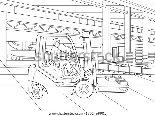 At the factory. Delivery. Coloring pages.\
Outline drawing.
