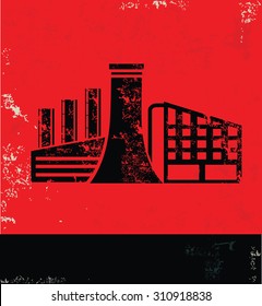 Factory design on red background, grunge vector