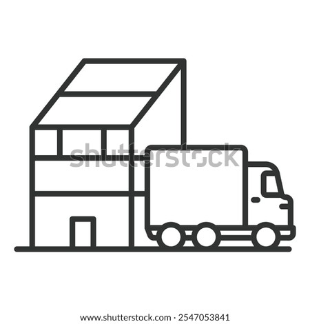 Factory direct delivery, icon in line design. Factory, direct, delivery, shipping, supply, logistics, transportation on white background vector. Factory direct delivery editable stroke icon