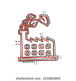 Factory ecology icon in comic style. Eco plant cartoon vector illustration on white isolated background. Nature industry splash effect business concept.