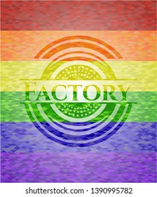 Factory emblem on mosaic background with the colors of the LGBT flag