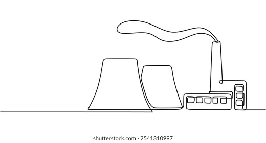 Factory Emitting Smoke. Continuous One Line Drawing Illustrating Traditional Industry and Its Environmental Impact.