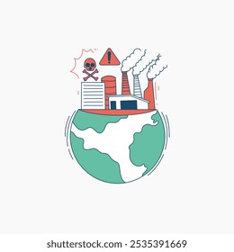 A factory emitting smoke and toxic fumes, representing industrial pollution impacting the Earth.