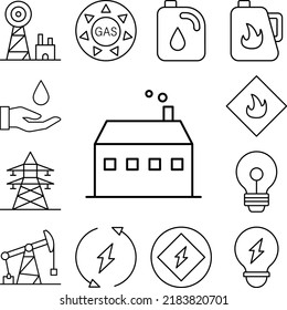 Factory, energy icon in a collection with other items