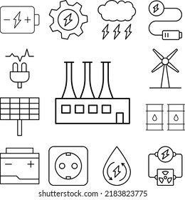 Factory, energy icon in a collection with other items