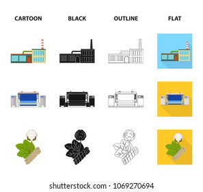 Factory, enterprise, buildings and other web icon in cartoon,black,outline,flat style. Textile, industry, fabric icons in set collection.