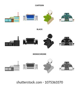 Factory, enterprise, buildings and other web icon in cartoon,black,monochrome style. Textile, industry, fabric icons in set collection.
