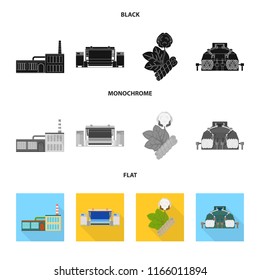 Factory, enterprise, buildings and other web icon in black, flat, monochrome style. Textile, industry, fabric icons in set collection.