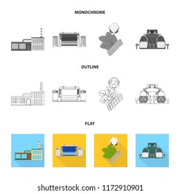 Factory, enterprise, buildings and other web icon in flat,outline,monochrome style. Textile, industry, fabric icons in set collection.