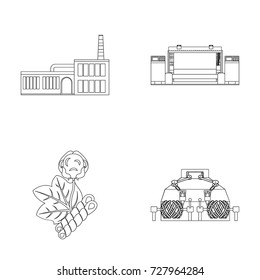 Factory, enterprise, buildings and other web icon in outline style. Textile, industry, fabric icons in set collection.
