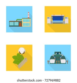 Factory, enterprise, buildings and other web icon in flat style. Textile, industry, fabric icons in set collection.