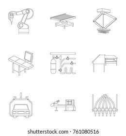 Factory equipment and machines and other web icon in outline style.New production technologies icons in set collection.