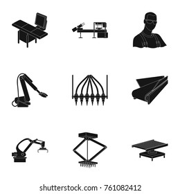 Factory equipment and machines and other web icon in black style.New production technologies icons in set collection.